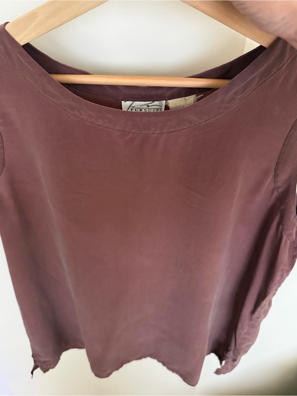 Vintage 80s Sandwashed Silk Chocolate Brown Minimalist Scoop Tank L/XL 90s Y2K - Picture 3 of 6